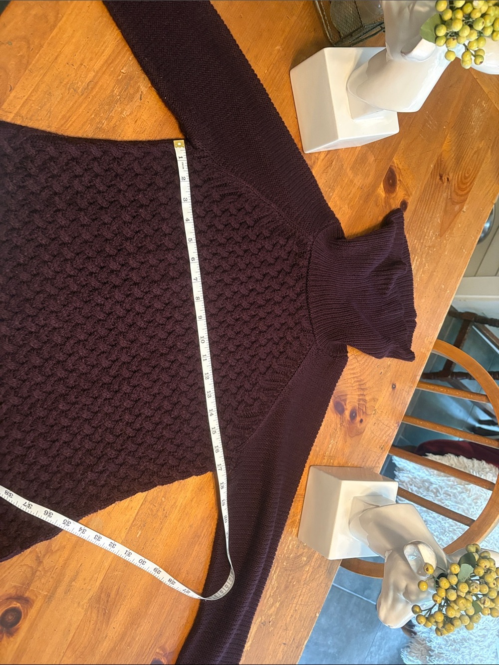 Women's Cable Knit Turtleneck Sweater in Deep Plum